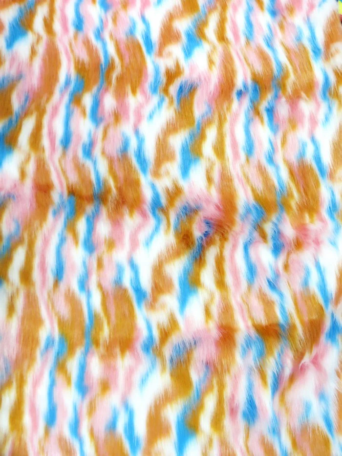 30 Yard Roll of Chestnut, Pink, Turquoise Sunset Multi-Color Faux Fur Fabric - Image 2