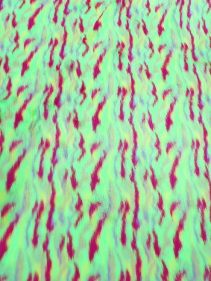 30 Yard Roll of Lime Green, Fuchsia, Purple Sunset Multi-Color Faux Fur Fabric - Image 2