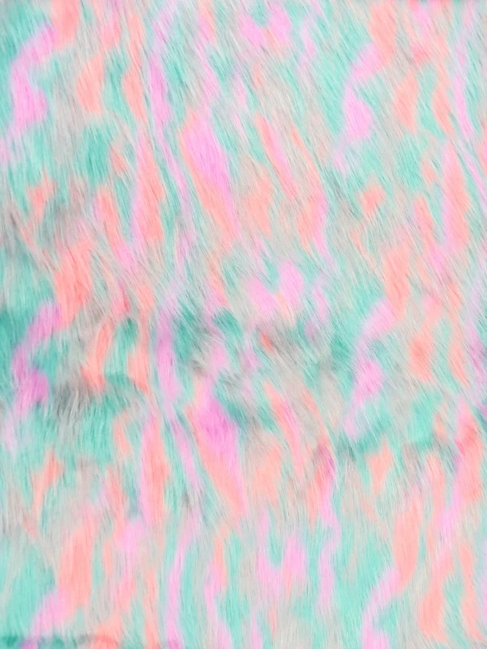 Mint, Gray, Lavender, Coral Sunset Multi-Color Faux Fur Fabric /  Sold by the Yard - Image 2