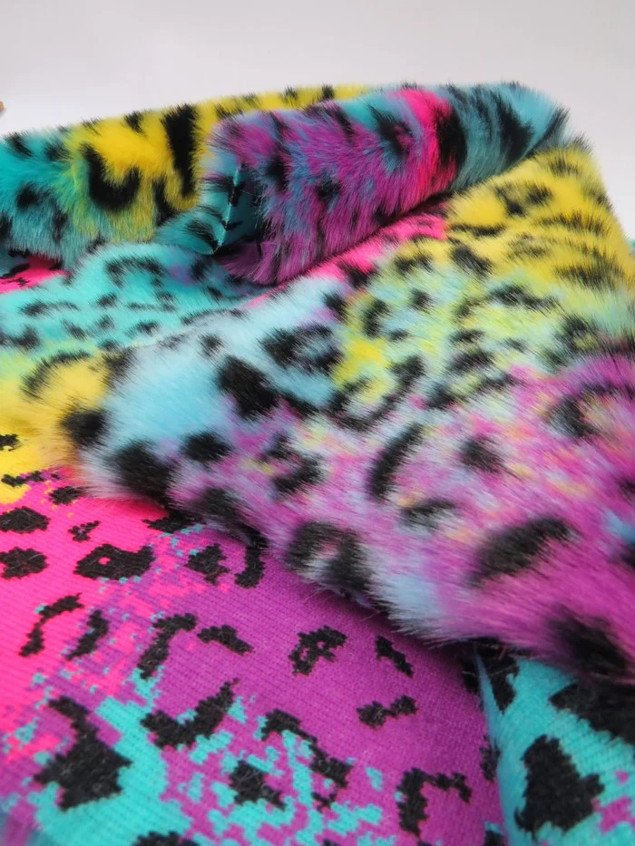 30 Yard Roll of Rainbow Leopard Animal Faux Fur Fabric - Image 3