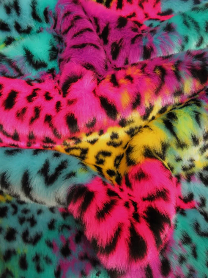 30 Yard Roll of Rainbow Leopard Animal Faux Fur Fabric - Image 6