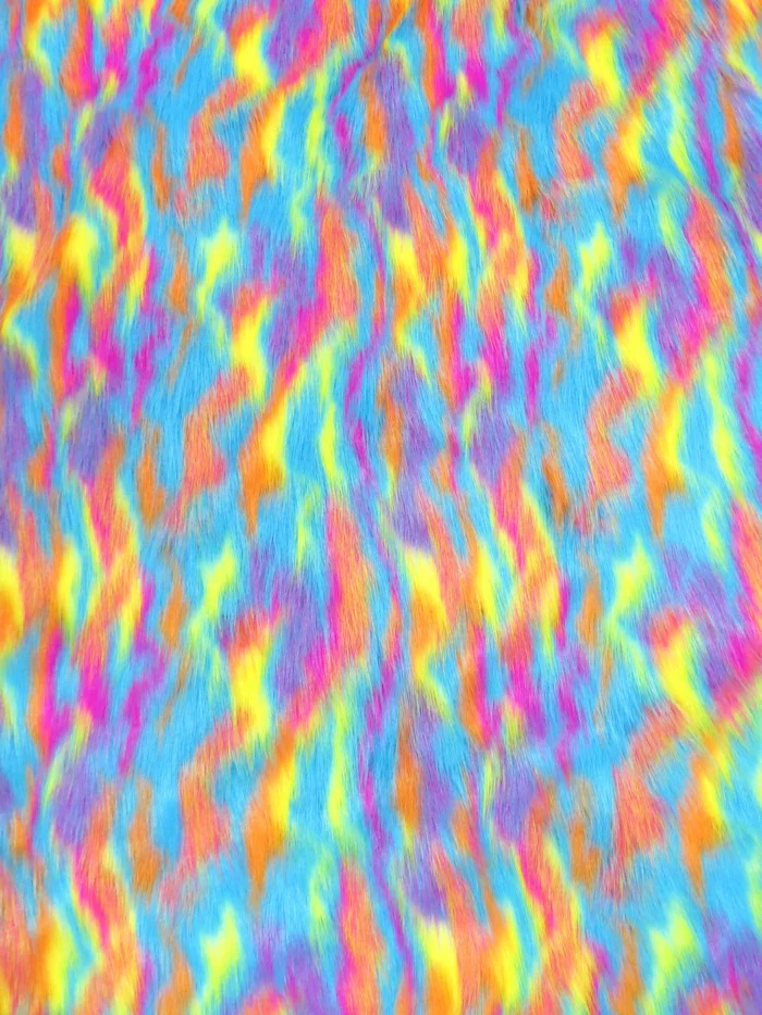 30 Yard Roll of Turquoise, Orange, Fuchsia Sunset Multi-Color Faux Fur Fabric - Image 2