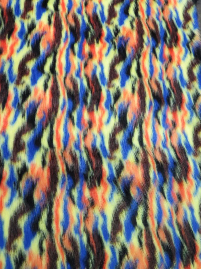 30 Yard Roll of Yellow, Orange, Black Sunset Multi-Color Faux Fur Fabric - Image 2
