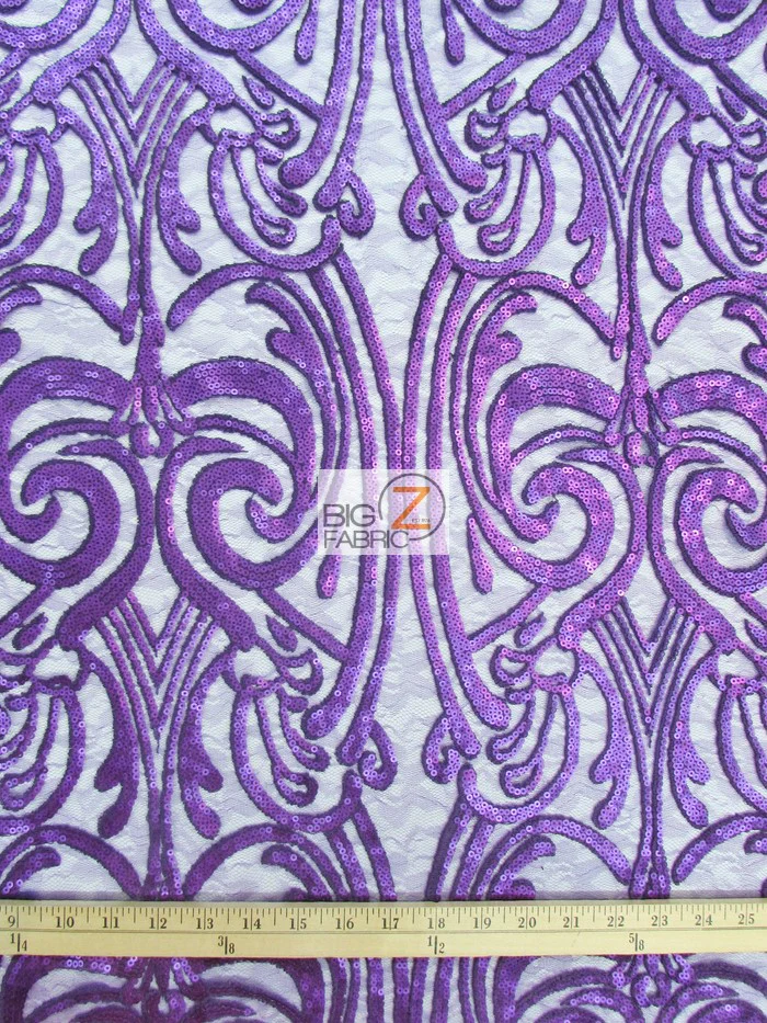 Angel Damask Sequins Sheer Lace Fabric / Olive / Sold By The Yard - Image 2