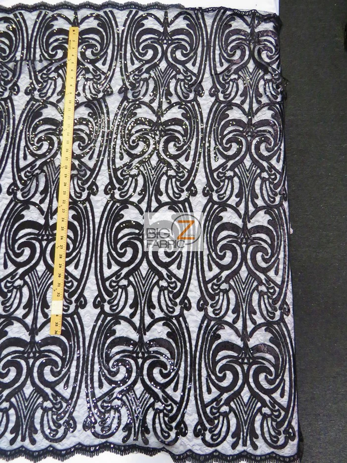 Angel Damask Sequins Sheer Lace Fabric / Olive / Sold By The Yard - Image 5