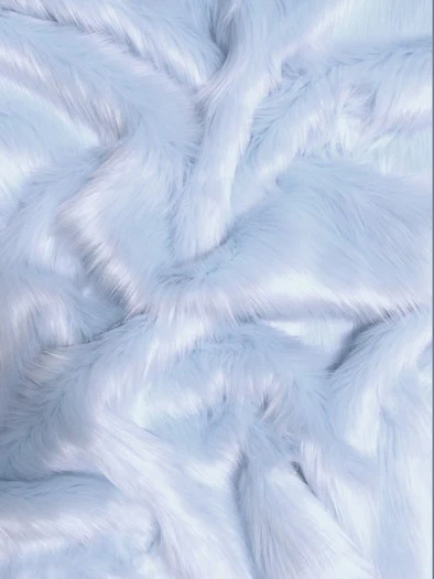 Baby Blue Solid Shaggy Long Pile Faux Fur Fabric / Sold By The Yard - Image 2