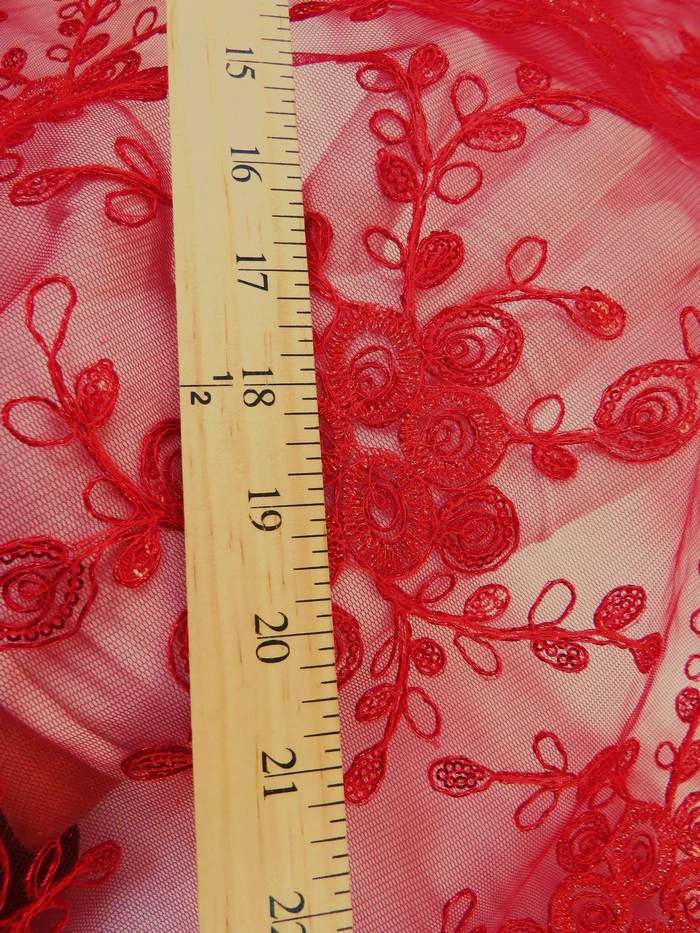 Bouquet 3D Floral Sequins Mesh Fabric - Red - Image 6