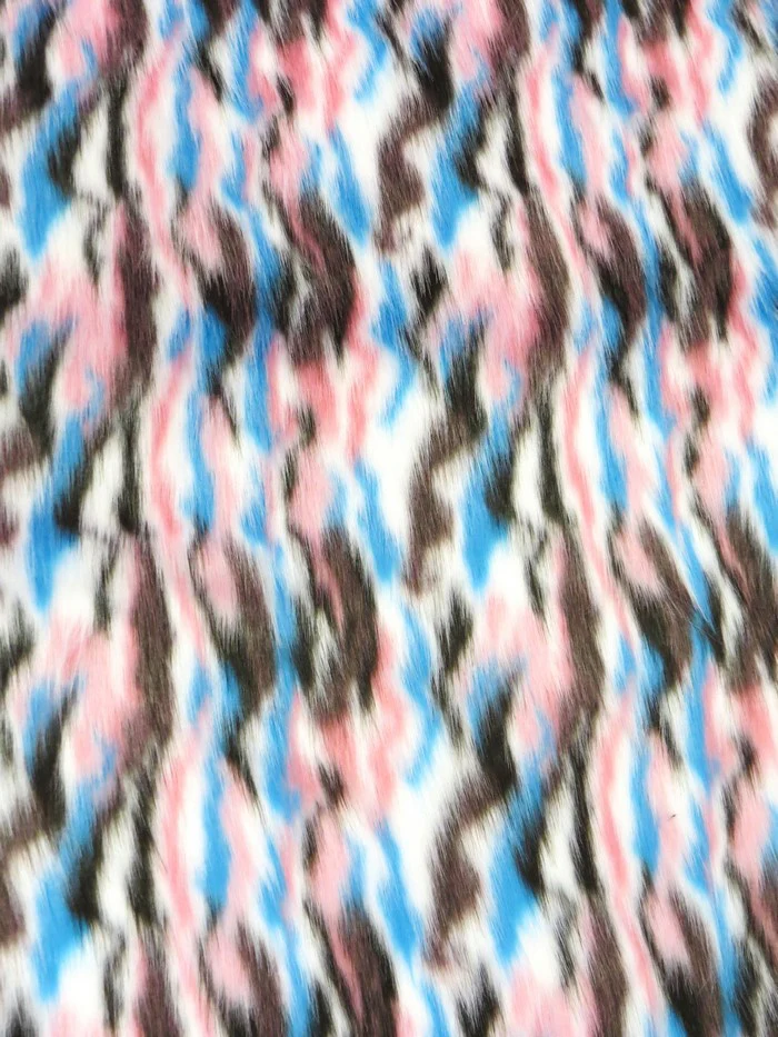 Brown, Turquoise, Pink Sunset Multi-Color Faux Fur Fabric / EcoShag&reg; /  Sold by the Yard - Image 2