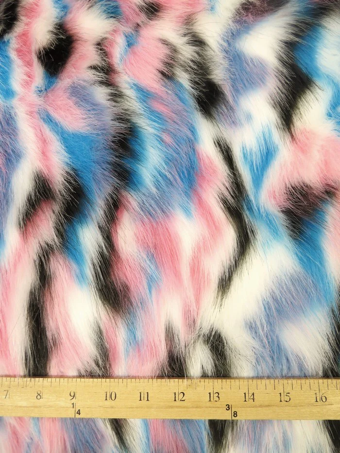 Brown, Turquoise, Pink Sunset Multi-Color Faux Fur Fabric / EcoShag&reg; /  Sold by the Yard - Image 5
