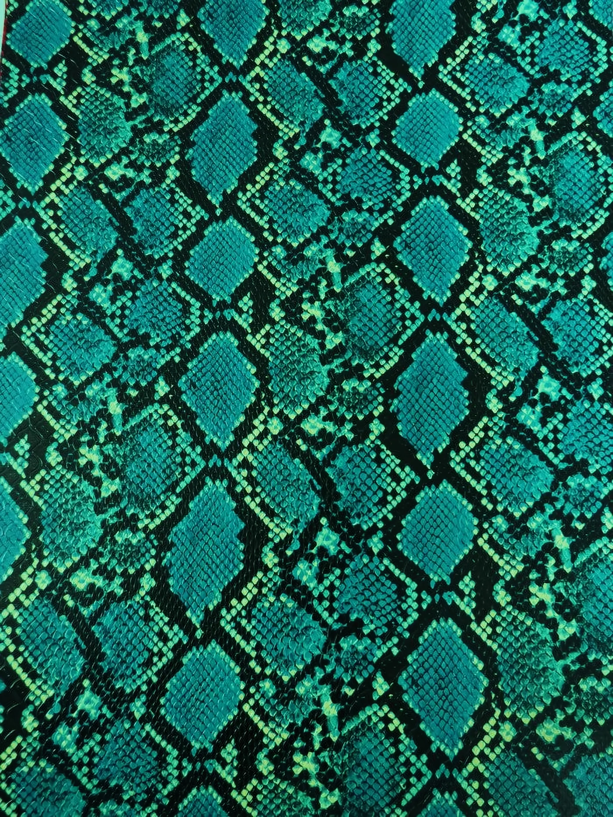 Carribean Turquoise / Calico Python Snake Vinyl Fabric - Image 2