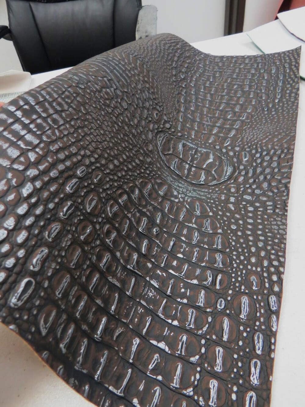 Chocolate/Silver Metallic Caiman Gator Vinyl - Image 3