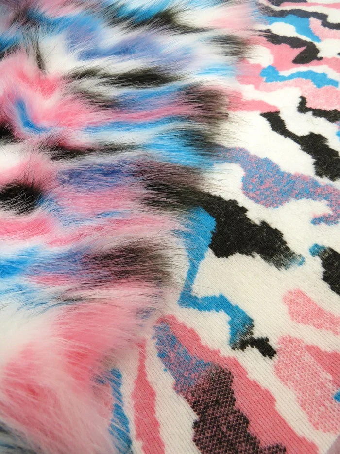 30 Yard Roll of Brown, Turquoise, Pink Sunset Multi-Color Faux Fur Fabric - Image 6