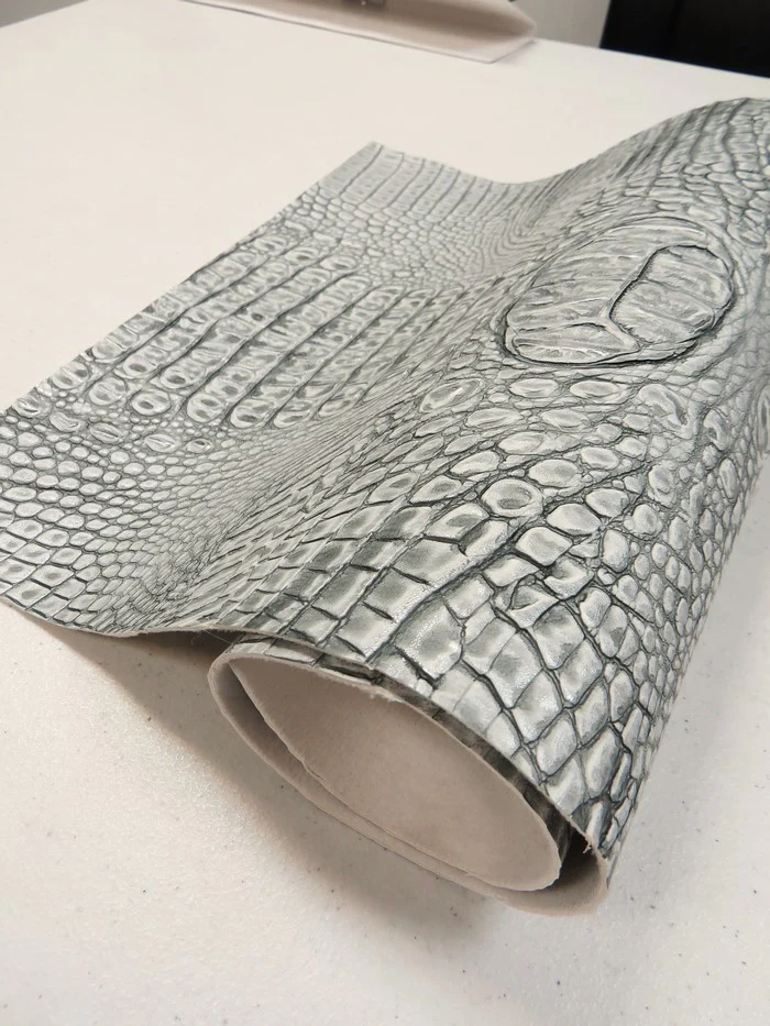 Cement/Silver Metallic Caiman Gator Vinyl / 30 Yard Roll - Image 2