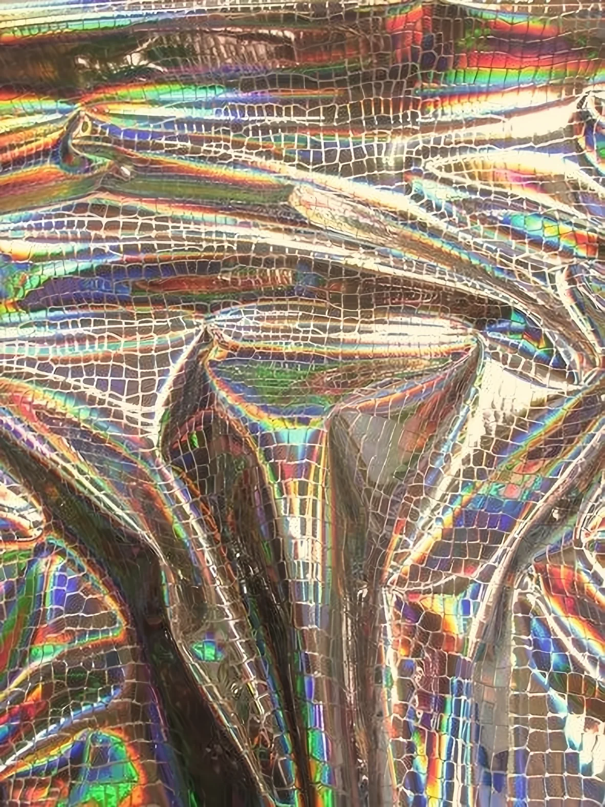 Crocodile Holographic Embossed PVC Vinyl Fabric / Steel / 15 Yard Roll
