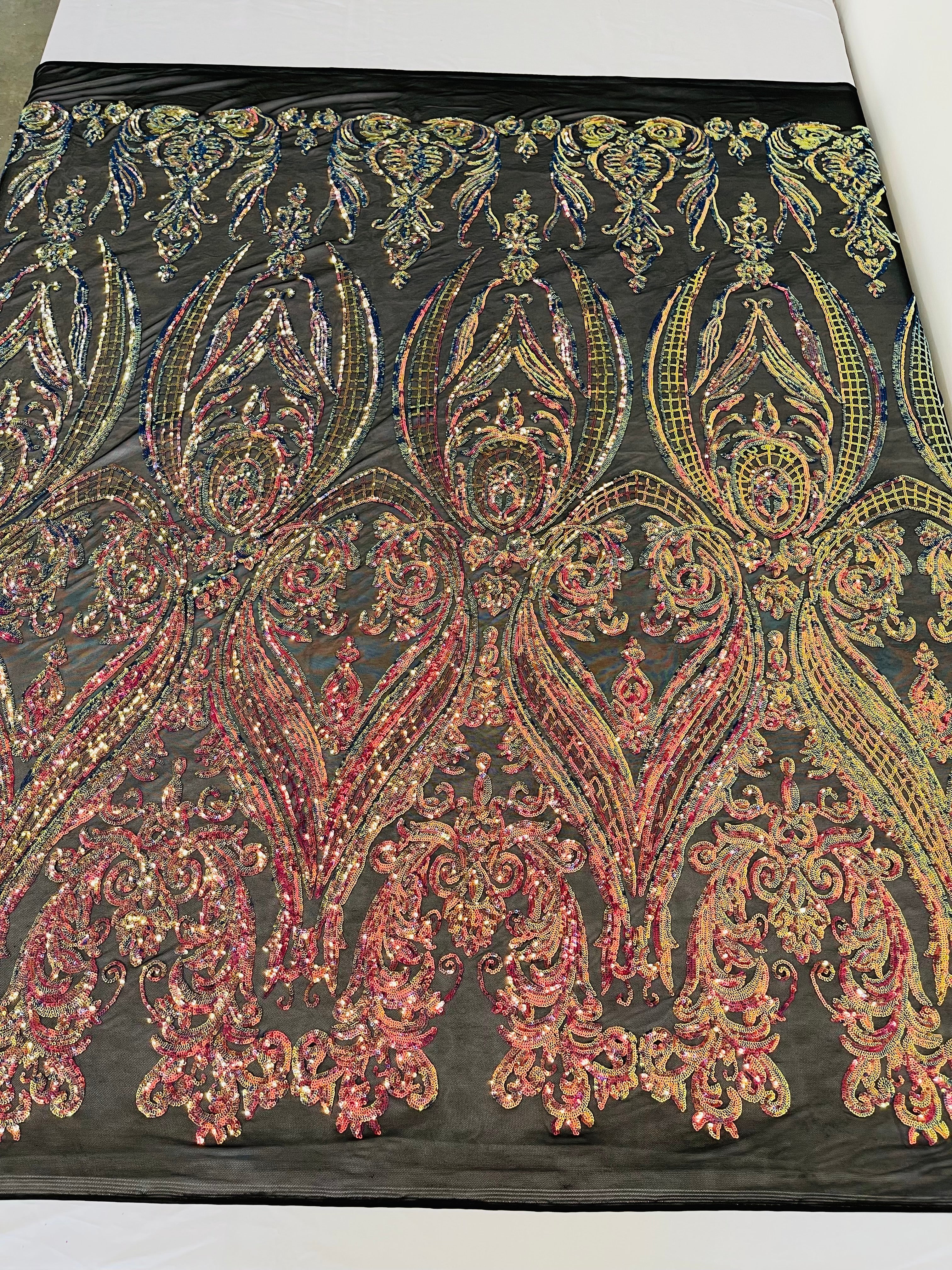 BIG DAMASK SEQUIN ON STRETCH MESH FABRIC (By The Yard) - Image 10