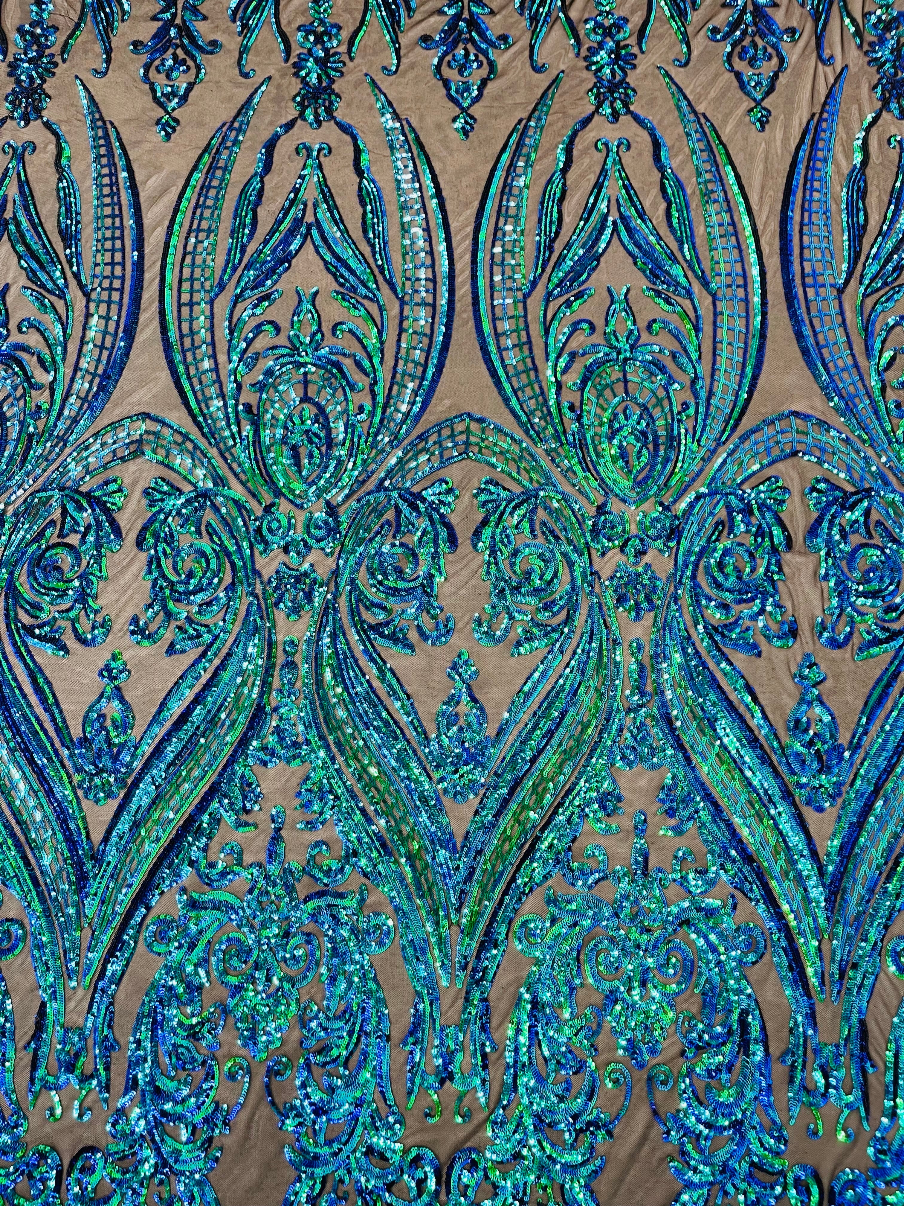 BIG DAMASK SEQUIN ON STRETCH MESH FABRIC (By The Yard) - Image 12