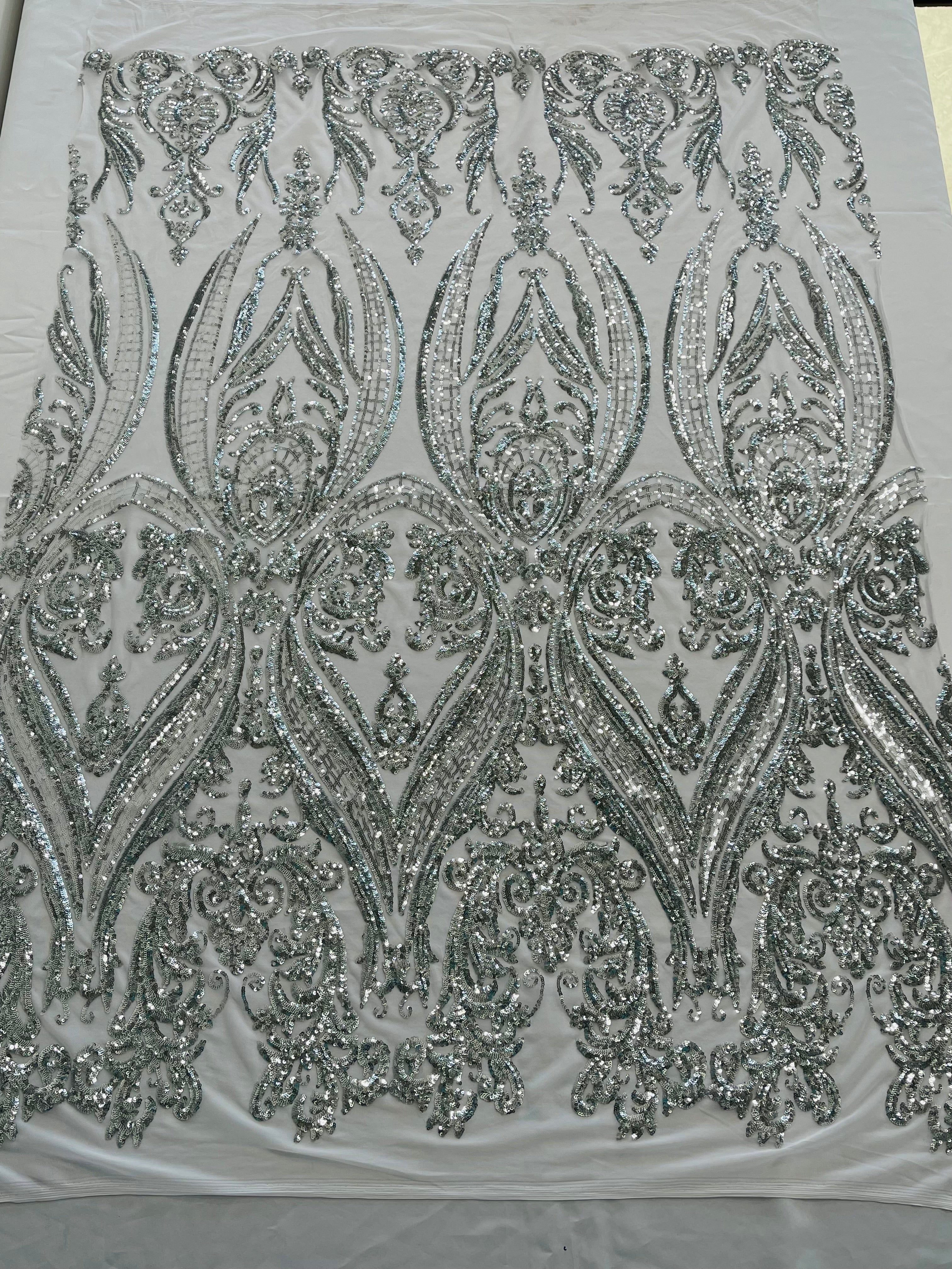 BIG DAMASK SEQUIN ON STRETCH MESH FABRIC (By The Yard) - Image 26