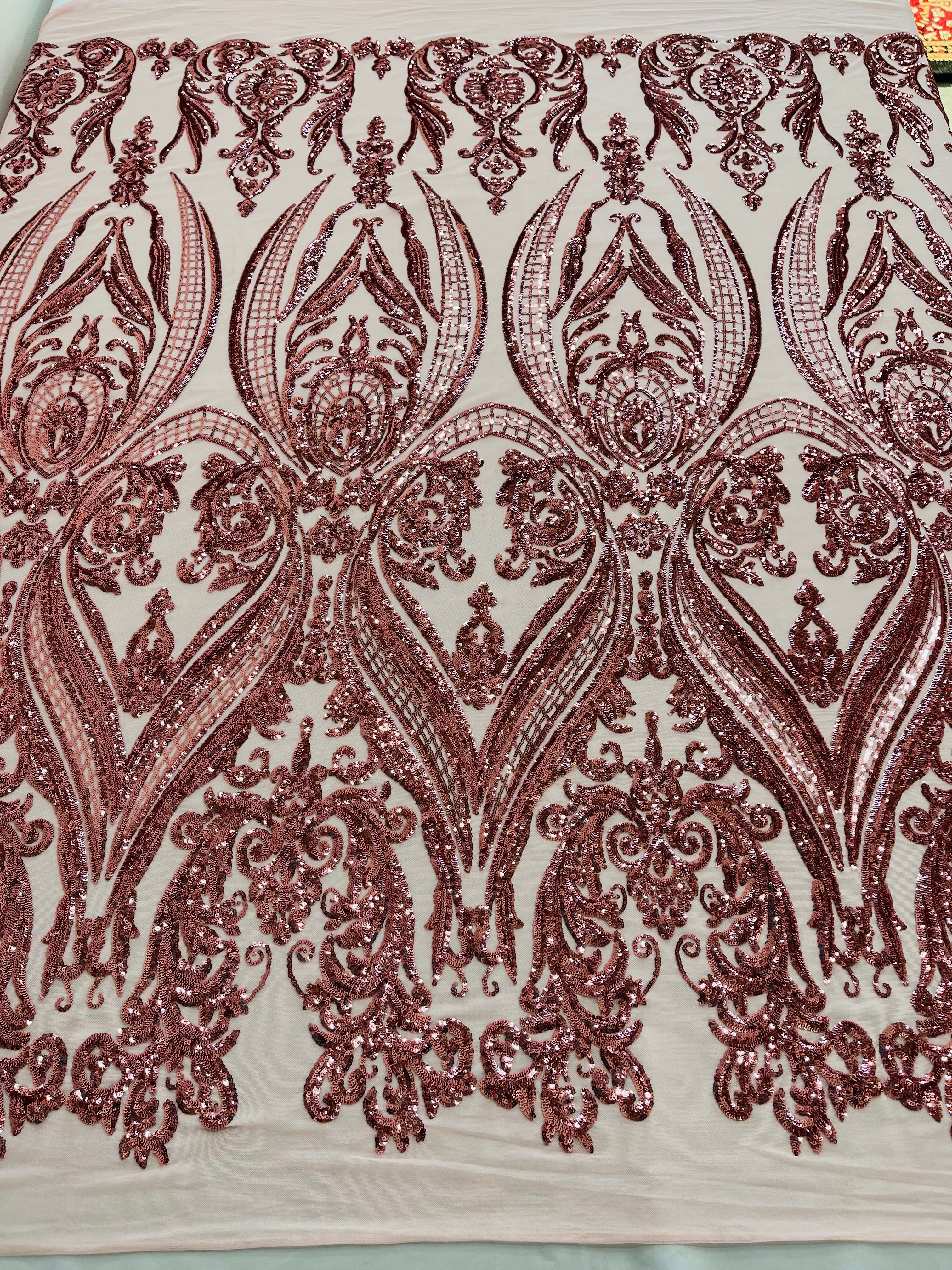 BIG DAMASK SEQUIN ON STRETCH MESH FABRIC (By The Yard) - Image 27