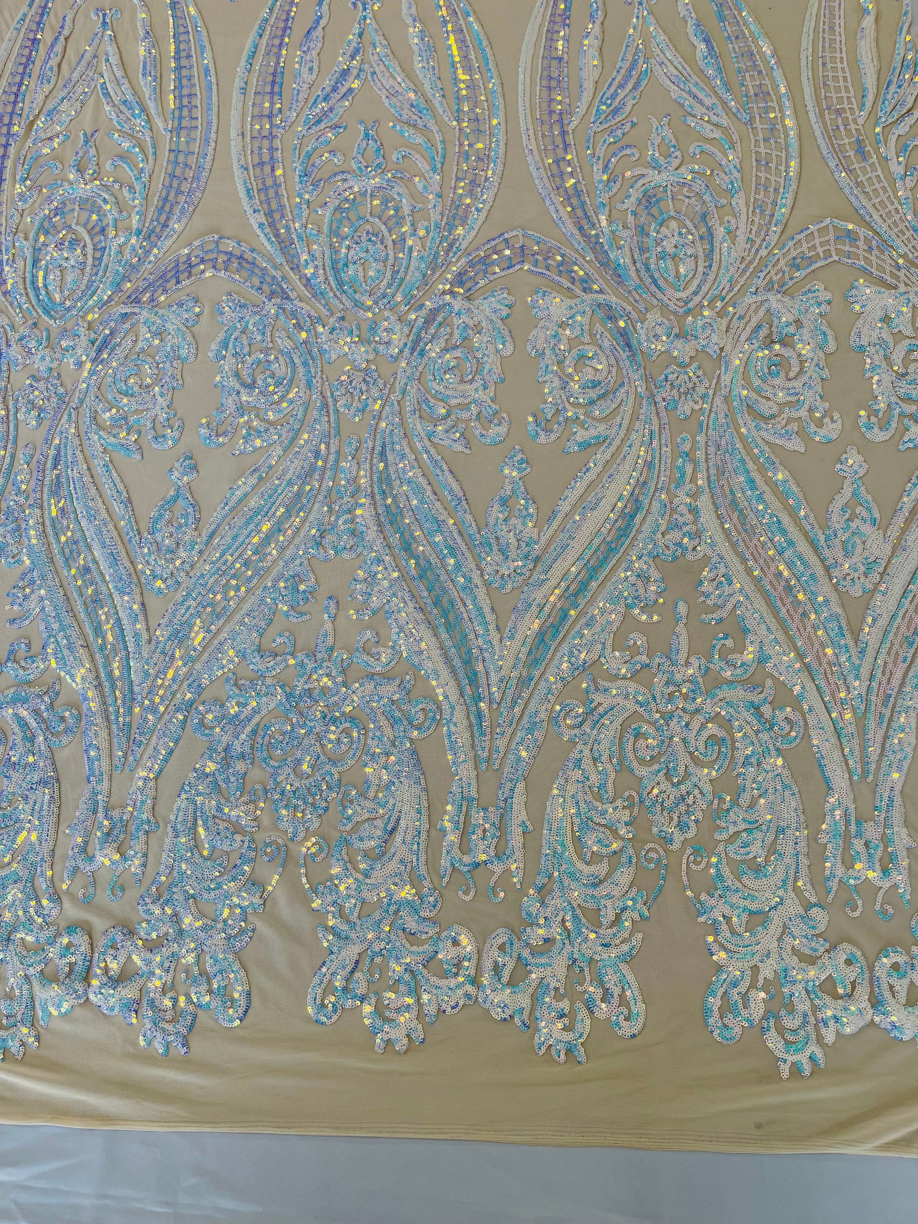 BIG DAMASK SEQUIN ON STRETCH MESH FABRIC (By The Yard) - Image 4
