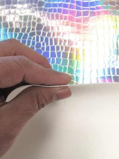 Crocodile Holographic Embossed PVC Vinyl Fabric / Pink / Sold By The Yard - Image 5