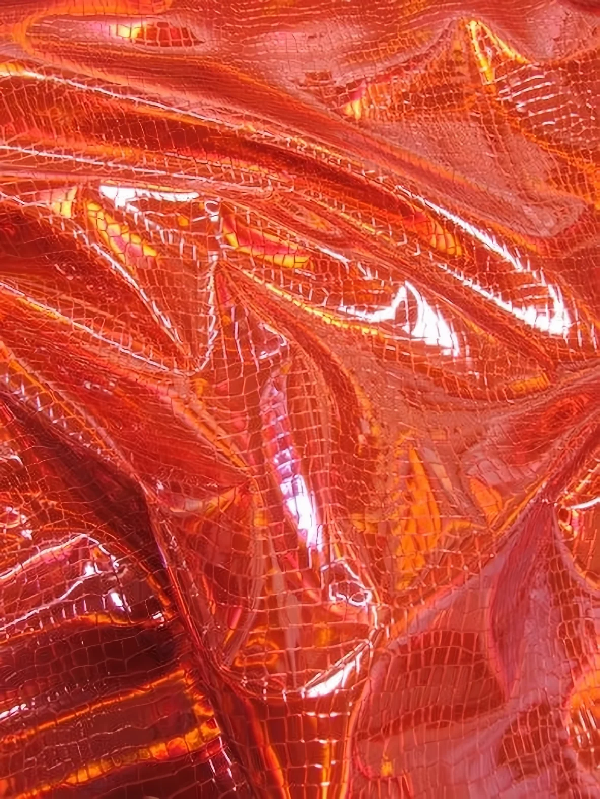 Crocodile Holographic Embossed PVC Vinyl Fabric / Red / 15 Yard Roll