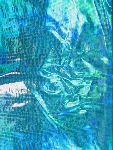 Crocodile Holographic Embossed PVC Vinyl Fabric / Turquoise / Sold By The Yard - Image 2