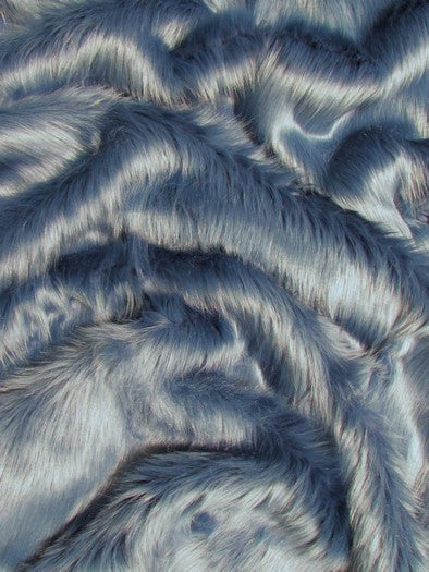 Denim Solid Shaggy Long Pile Faux Fur Fabric / Sold By The Yard - Image 2