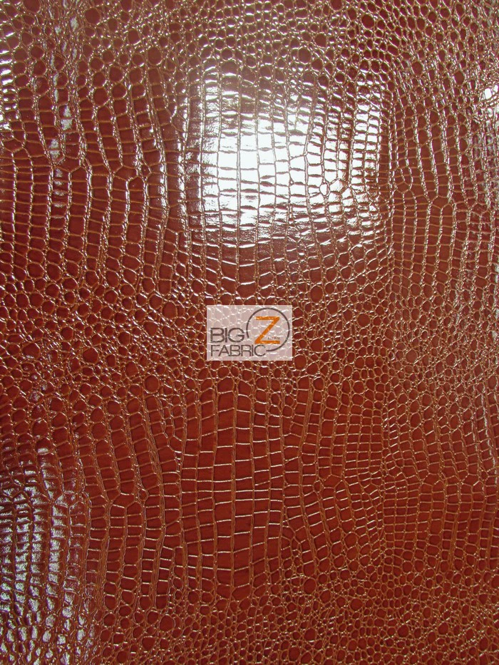 Brown Vinyl Embossed Shiny Alligator Fabric / Sold By The Yard - Image 2