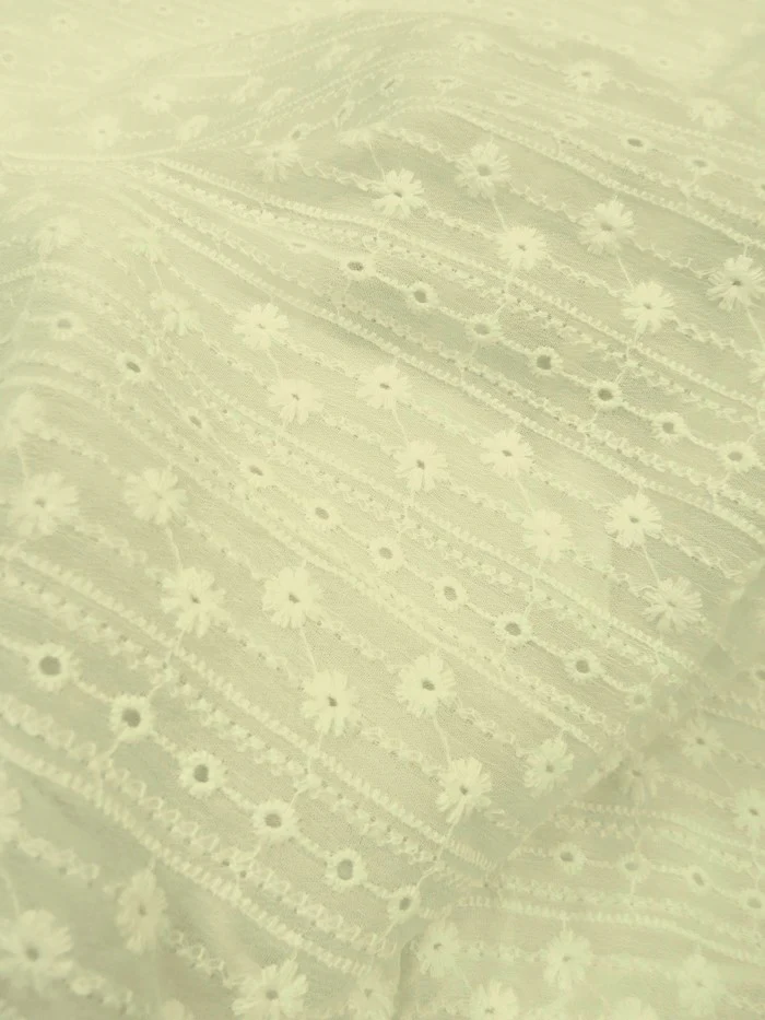 Eyelit Floral Stripe Embroidery Lace - Ivory - Image 3
