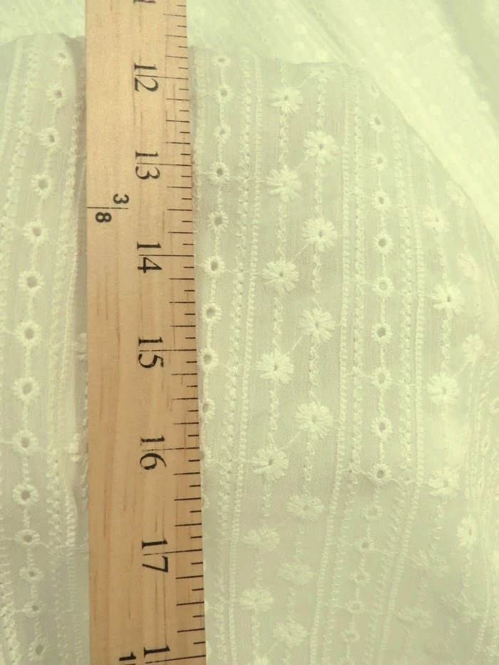 Eyelit Floral Stripe Embroidery Lace - Ivory - Image 4