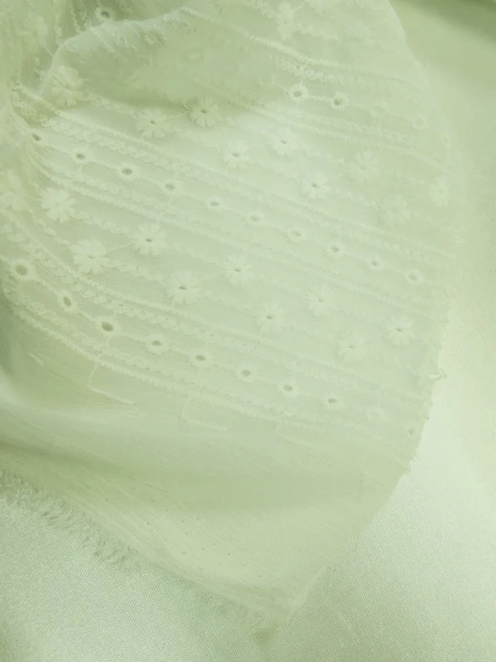 Eyelit Floral Stripe Embroidery Lace - Ivory - Image 5