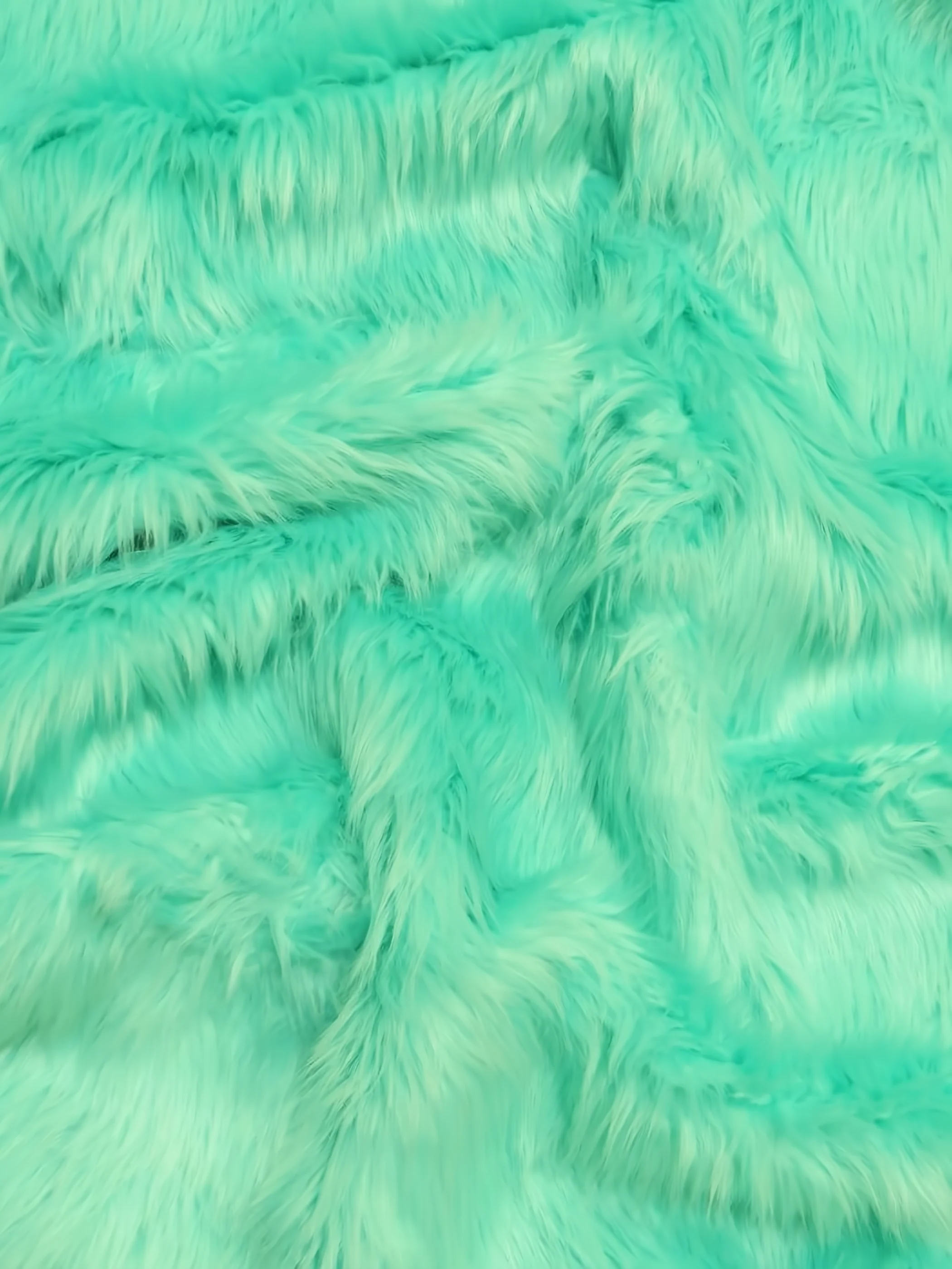 Faux Fake Fur Solid Shaggy Long Pile Fabric / Aqua / 15 Yard Bolt - Image 5