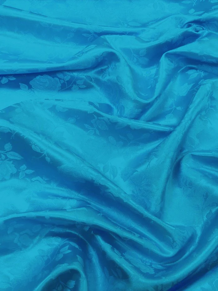 Floral Rose Jacquard Satin Fabric / Turquoise / Sold By The Yard