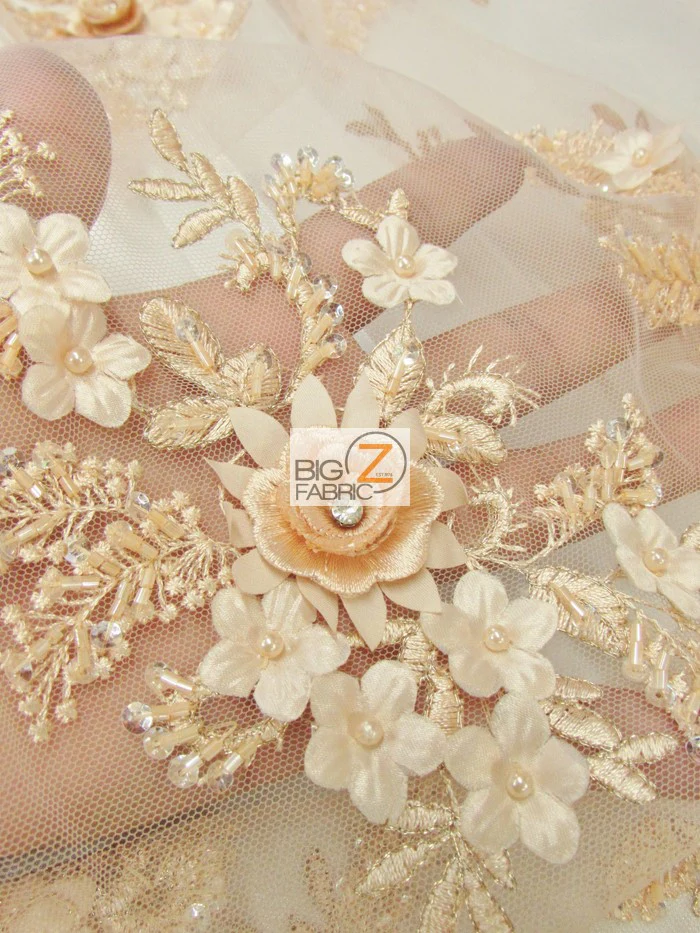 French Floral 3D Beaded Sequins Fabric / Red / Sold By The Yard - Image 3