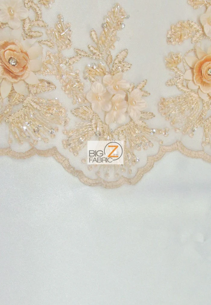 French Floral 3D Beaded Sequins Fabric / Red / Sold By The Yard - Image 4