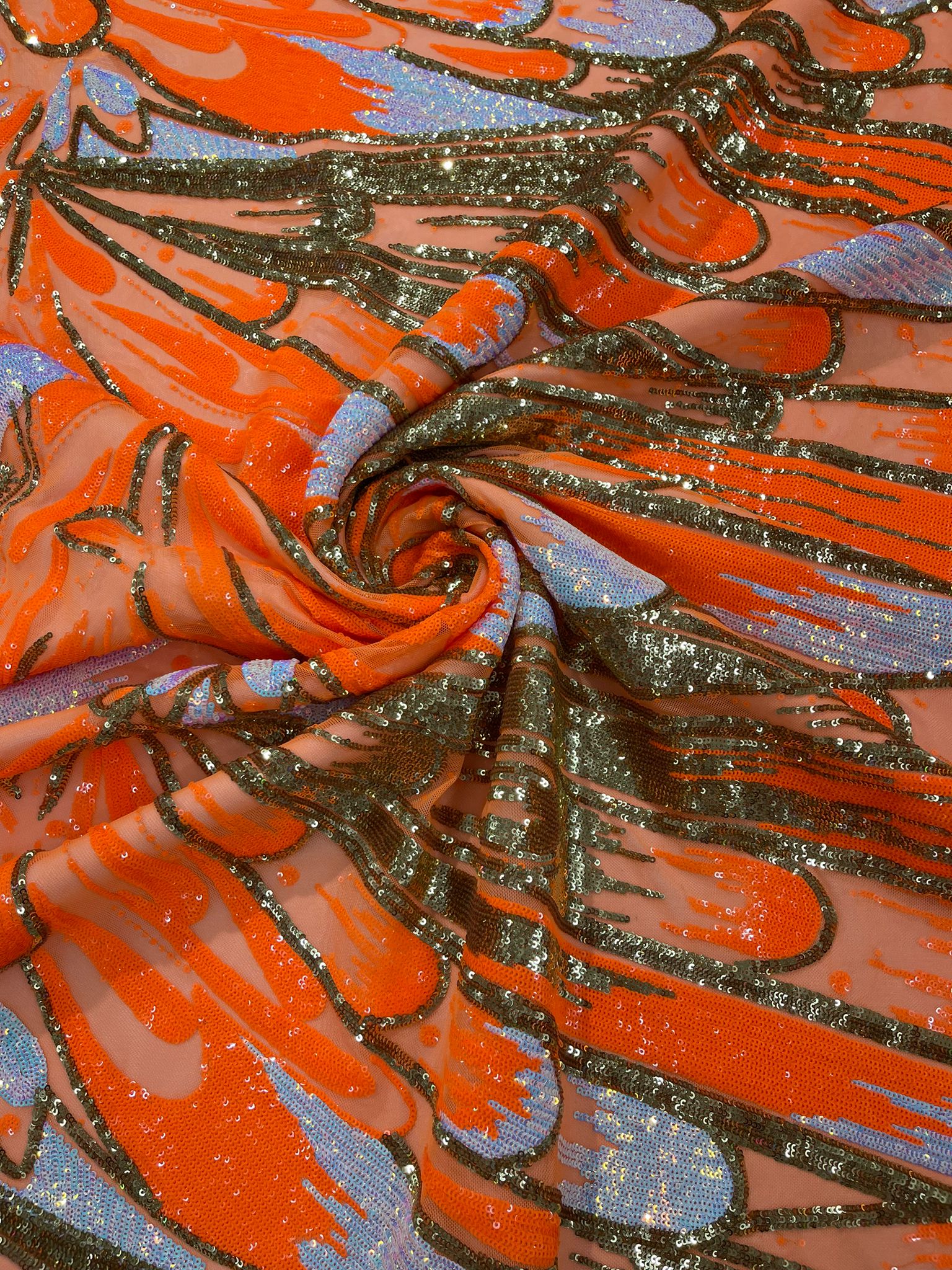 Feather Wing Iridescent Sequin Stretch Mesh Fabric / Sold by the Yard - Image 12
