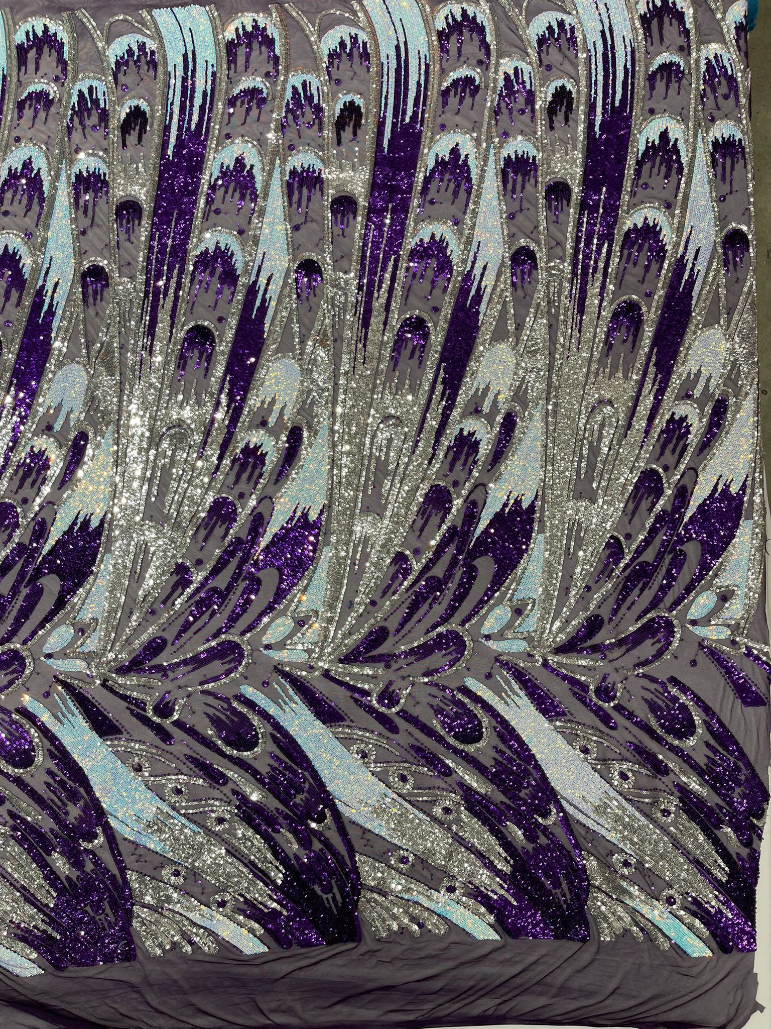 Feather Wing Iridescent Sequin Stretch Mesh Fabric / Sold by the Yard - Image 8