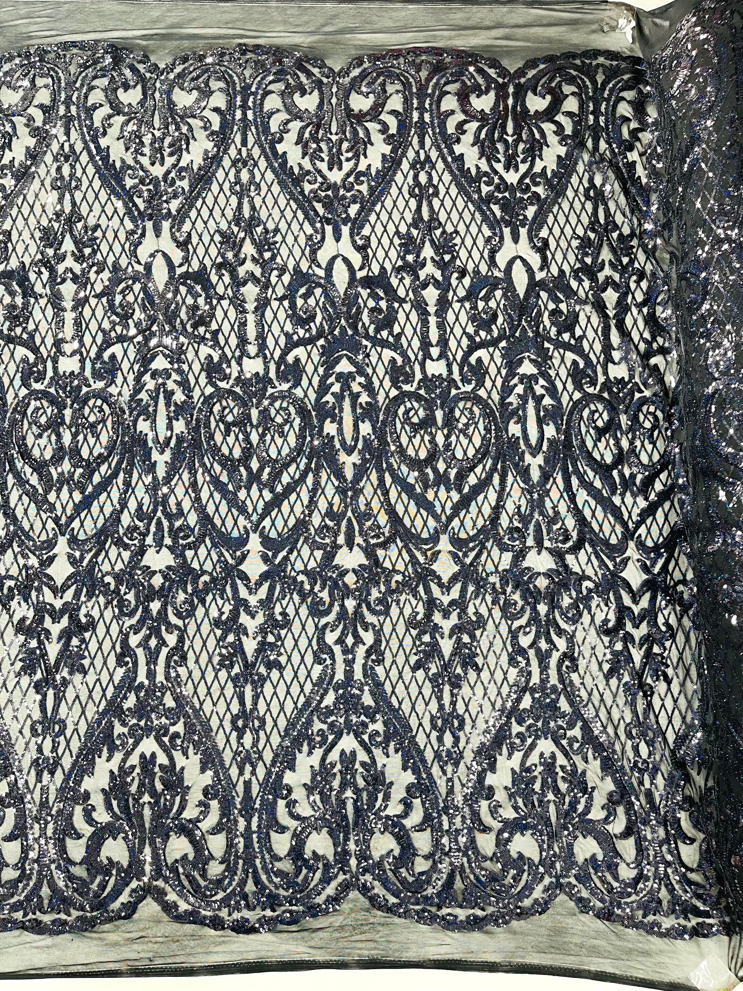 Heart Damask Iridescent Sequin Stretch Mesh Fabric / Sold by the Yard - Image 10