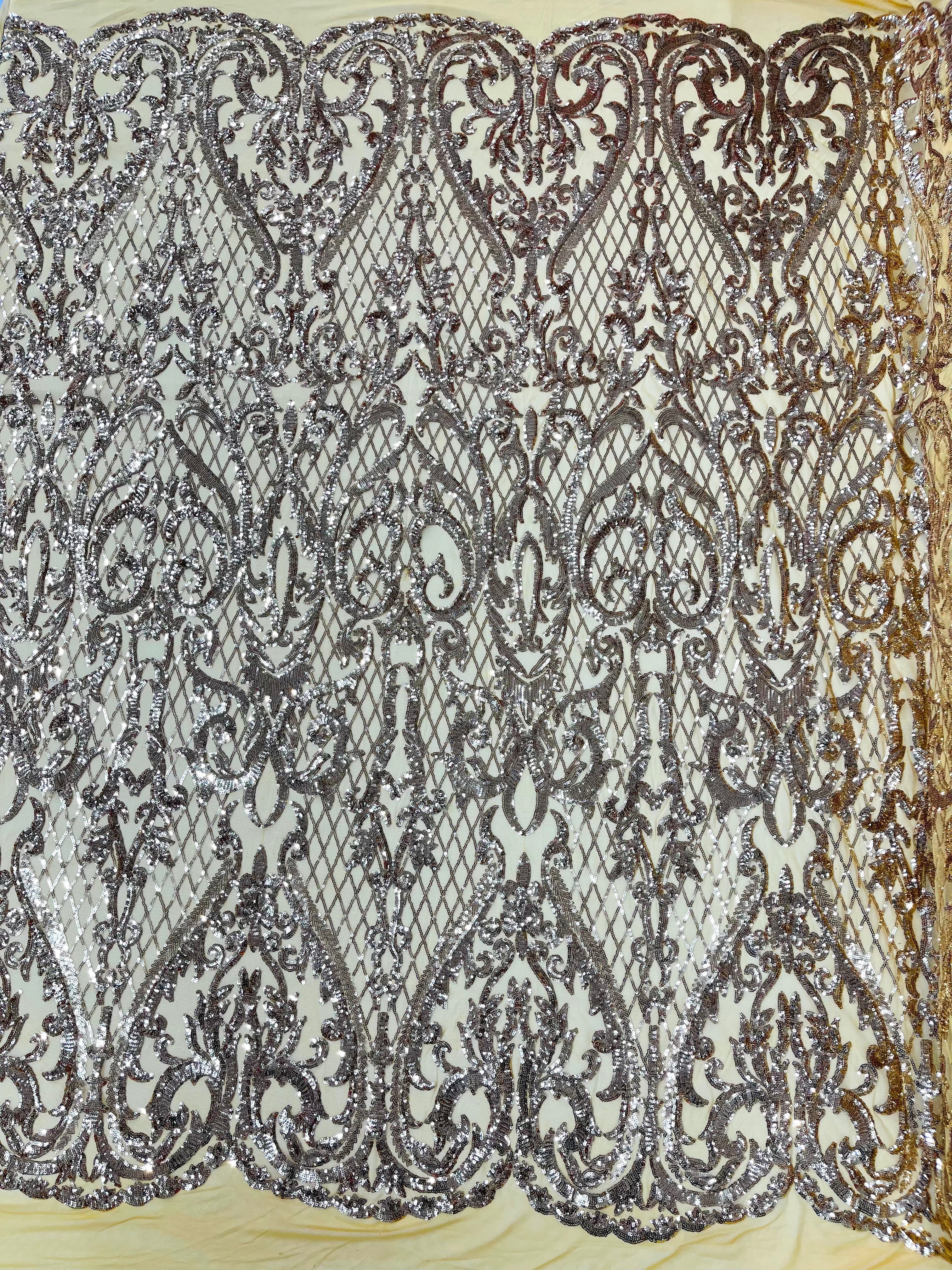 Heart Damask Iridescent Sequin Stretch Mesh Fabric / Sold by the Yard - Image 11