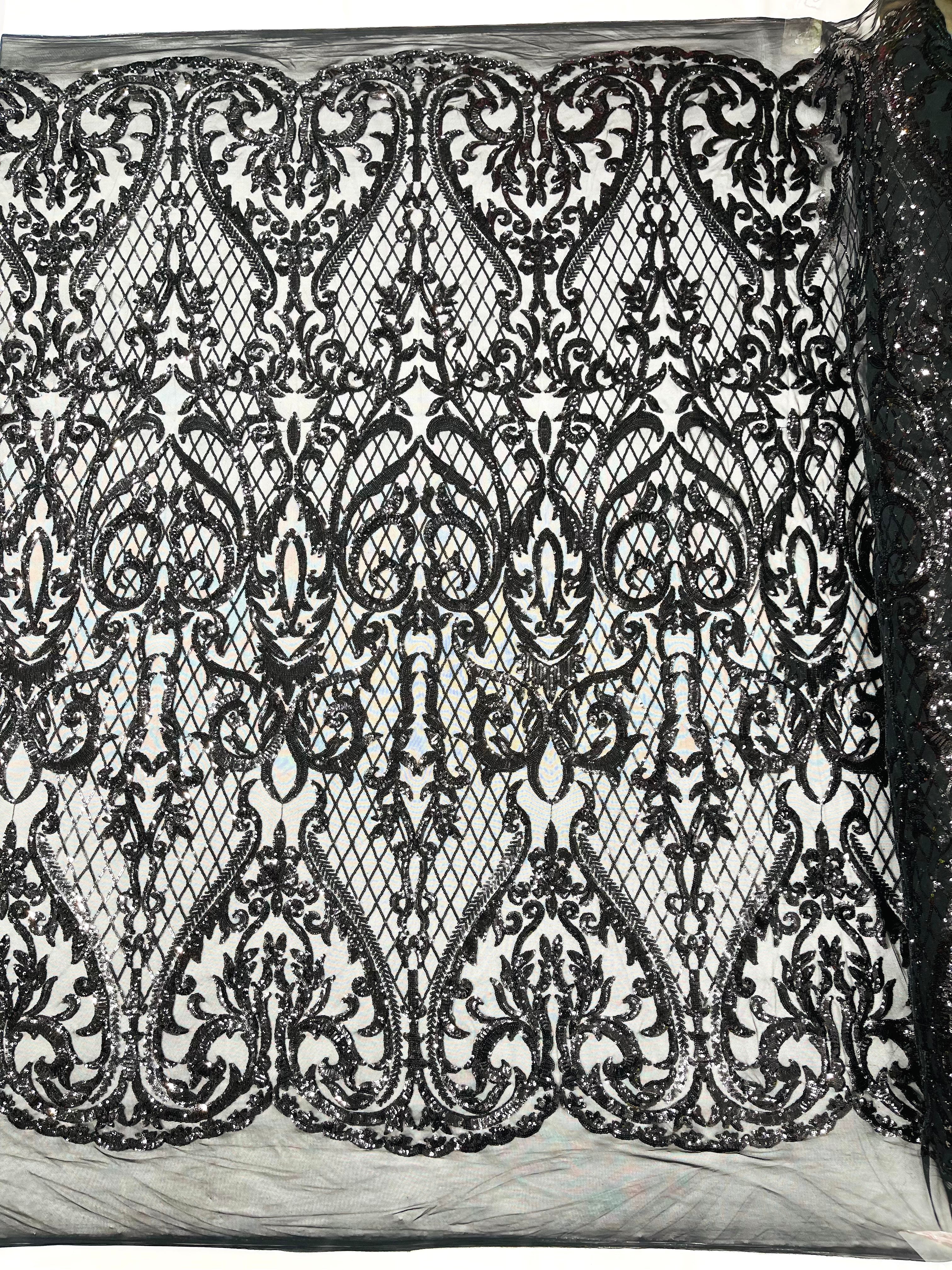 Heart Damask Iridescent Sequin Stretch Mesh Fabric / Sold by the Yard - Image 12