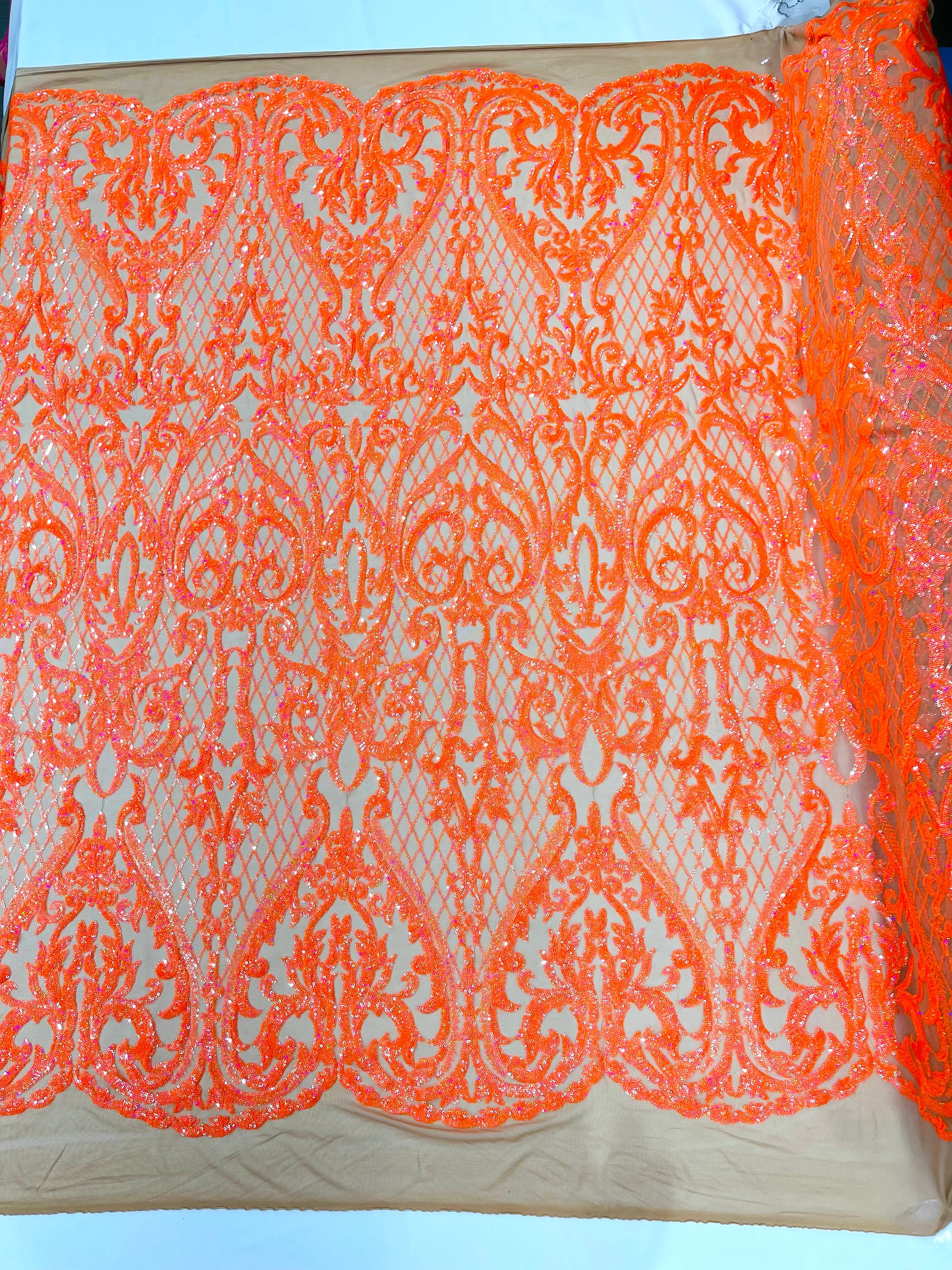 Heart Damask Iridescent Sequin Stretch Mesh Fabric / Sold by the Yard - Image 13