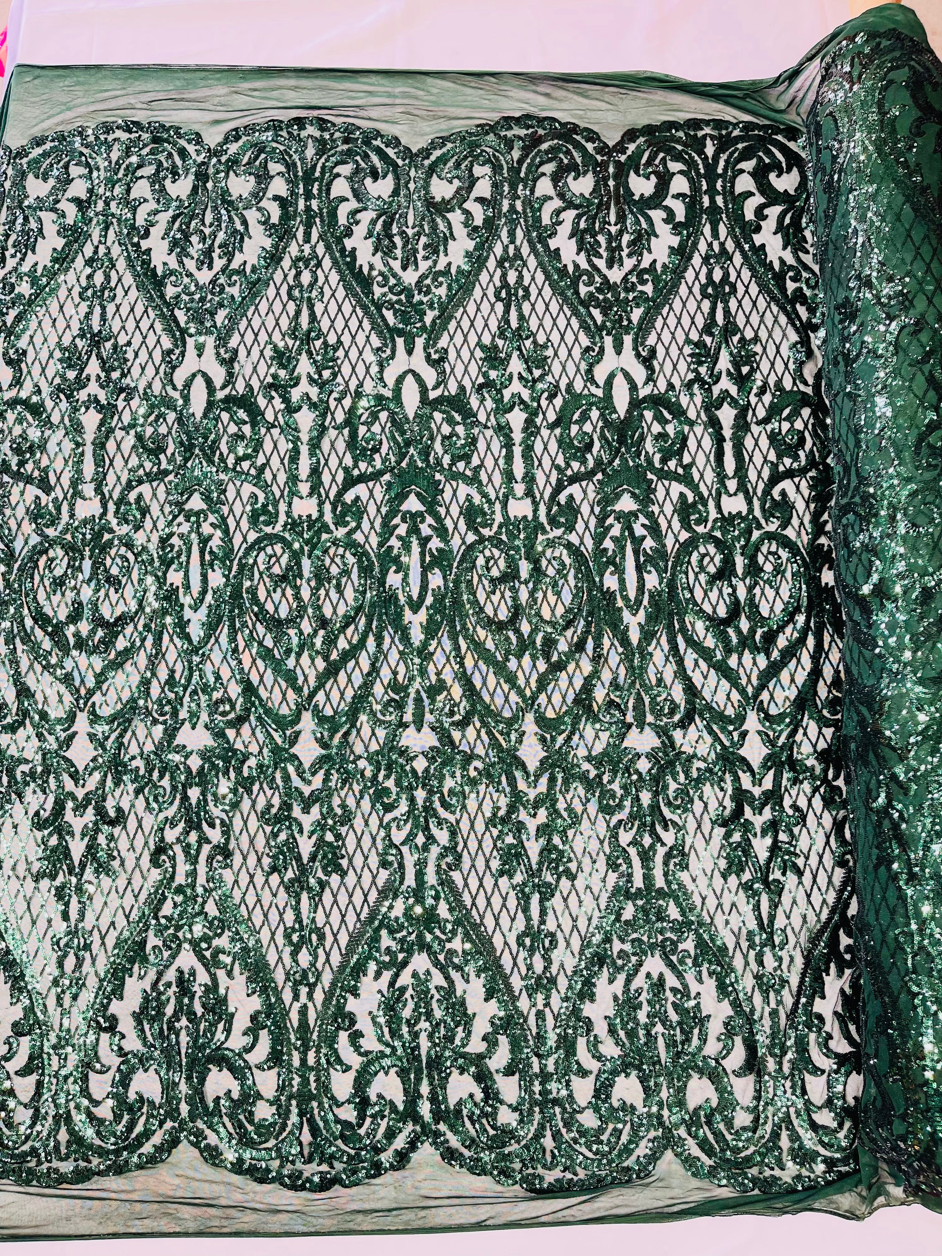 Heart Damask Iridescent Sequin Stretch Mesh Fabric / Sold by the Yard - Image 14