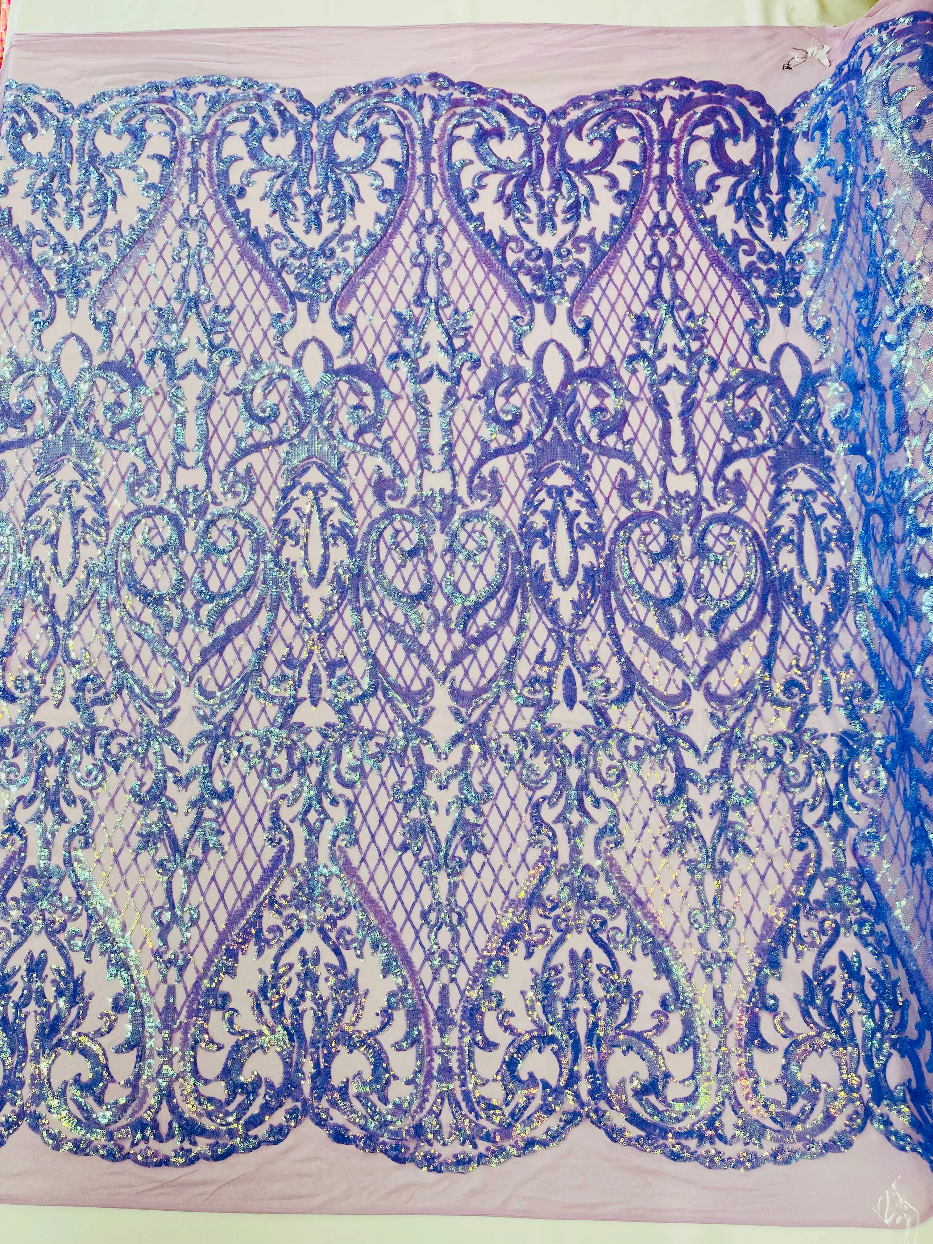 Heart Damask Iridescent Sequin Stretch Mesh Fabric / Sold by the Yard - Image 15