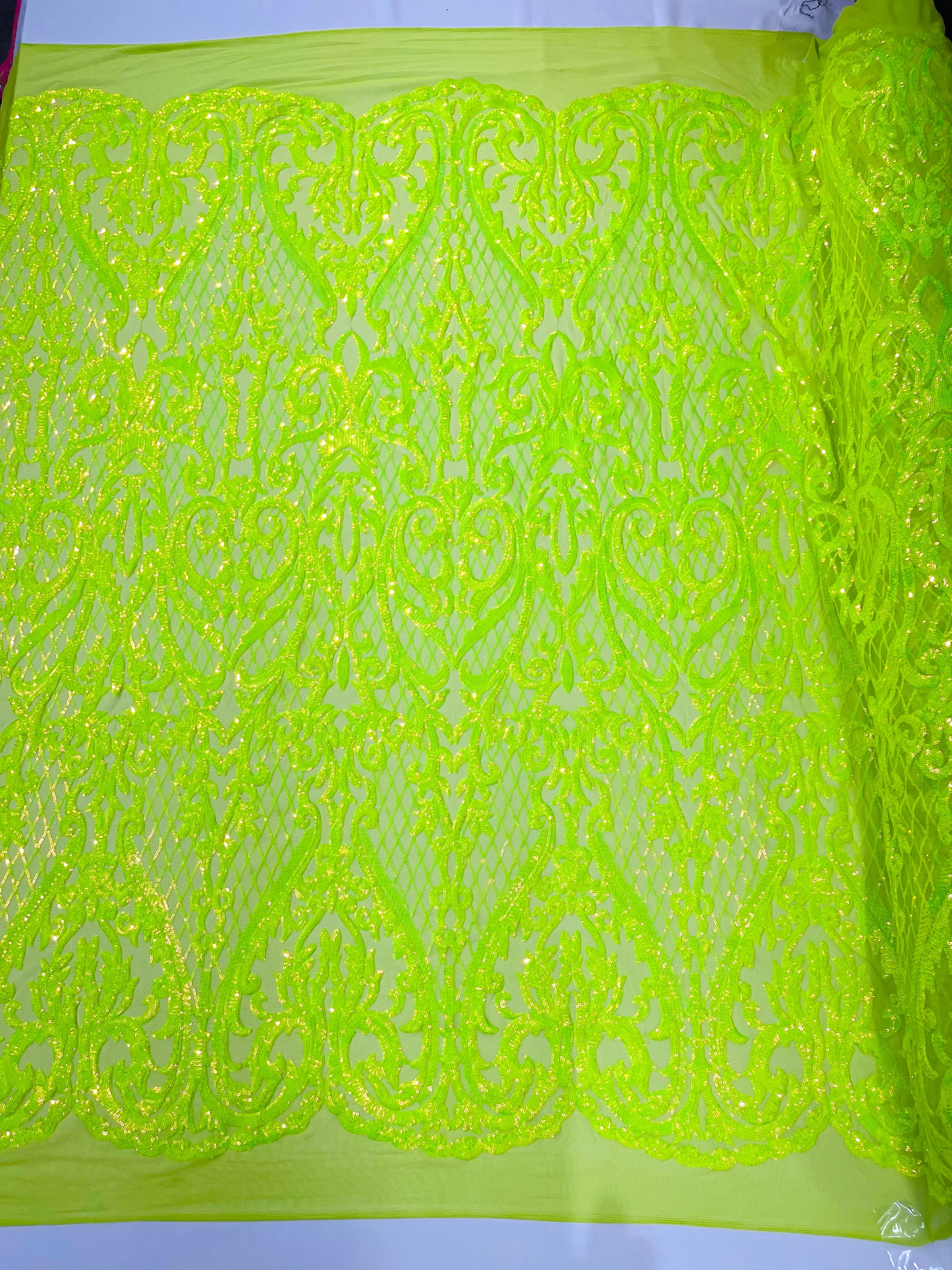 Heart Damask Iridescent Sequin Stretch Mesh Fabric / Sold by the Yard - Image 17