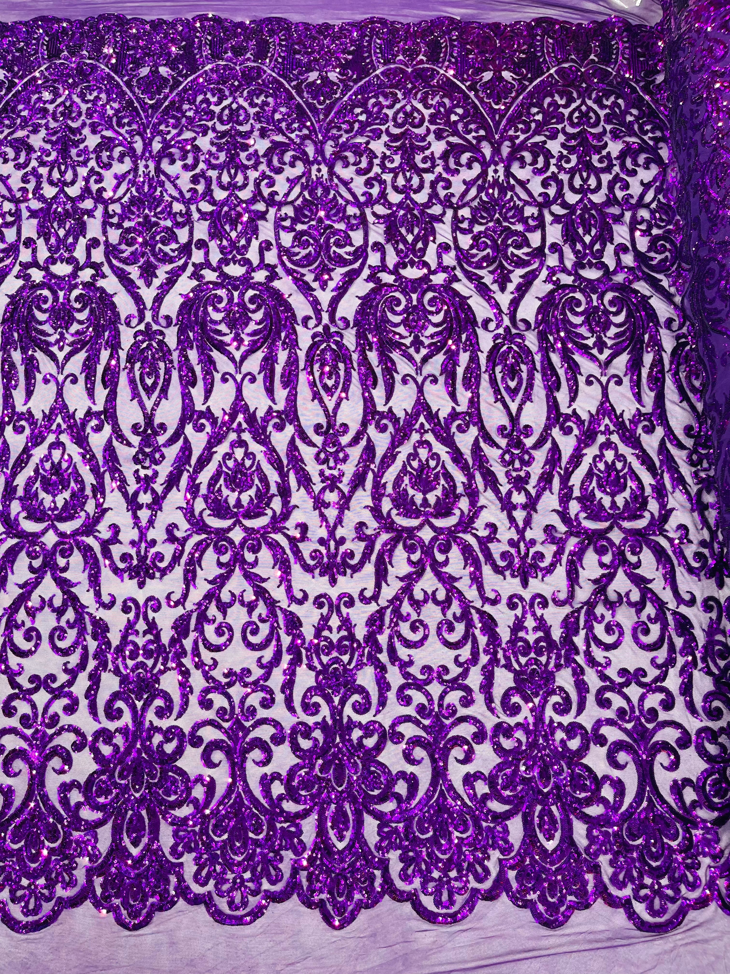 King Damask Sequin on Stretch Mesh Fabric / Sold by the Yard - Image 11