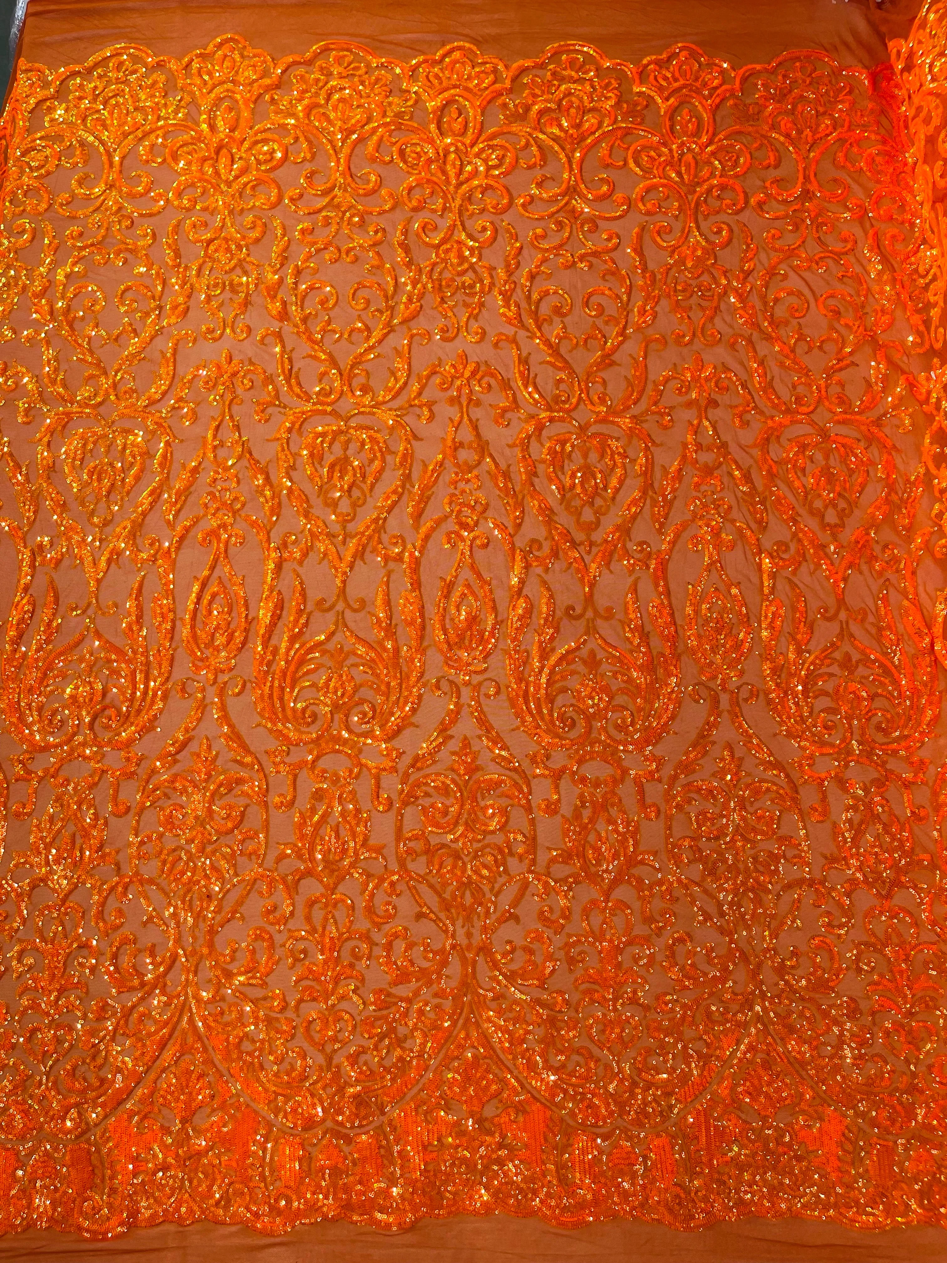 King Damask Sequin on Stretch Mesh Fabric / Sold by the Yard - Image 2