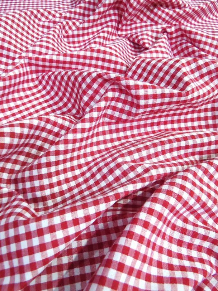 Mini Checkered Gingham Poly Cotton Printed Fabric / Navy Blue / Sold By The Yard - Image 3
