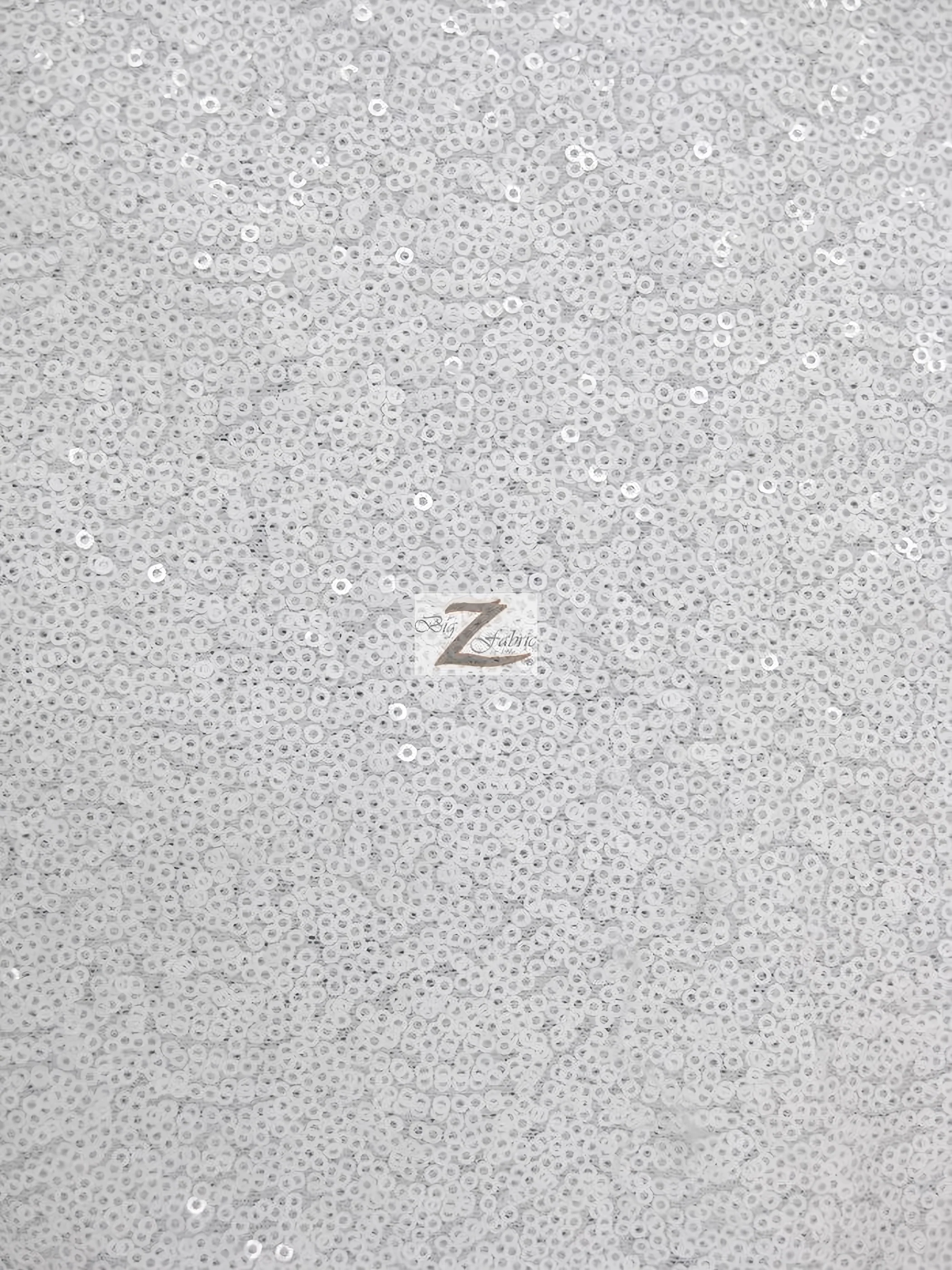 Mini Disc Sequin Nylon Mesh Fabric / Shiny White / Sold By The Yard