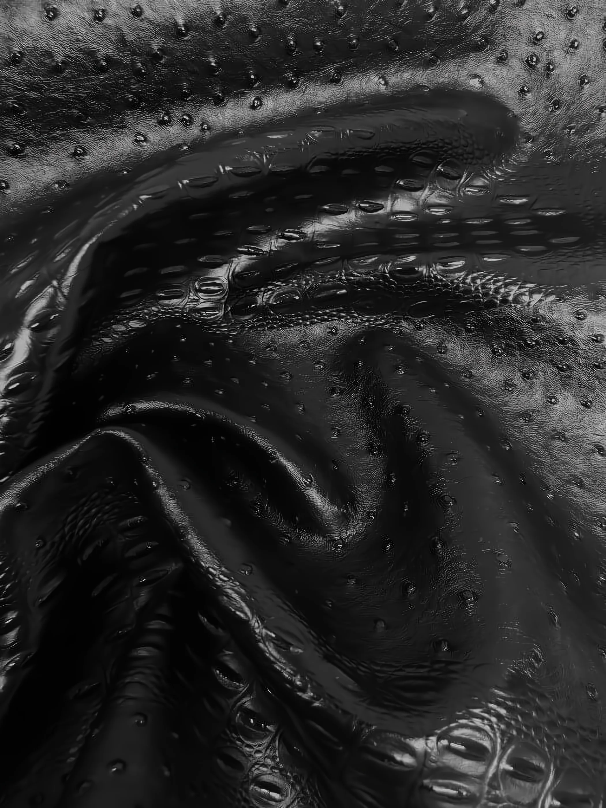 Death Black Mutant Ostrich Gator Embossed Vinyl Fabric / Sold By The Yard