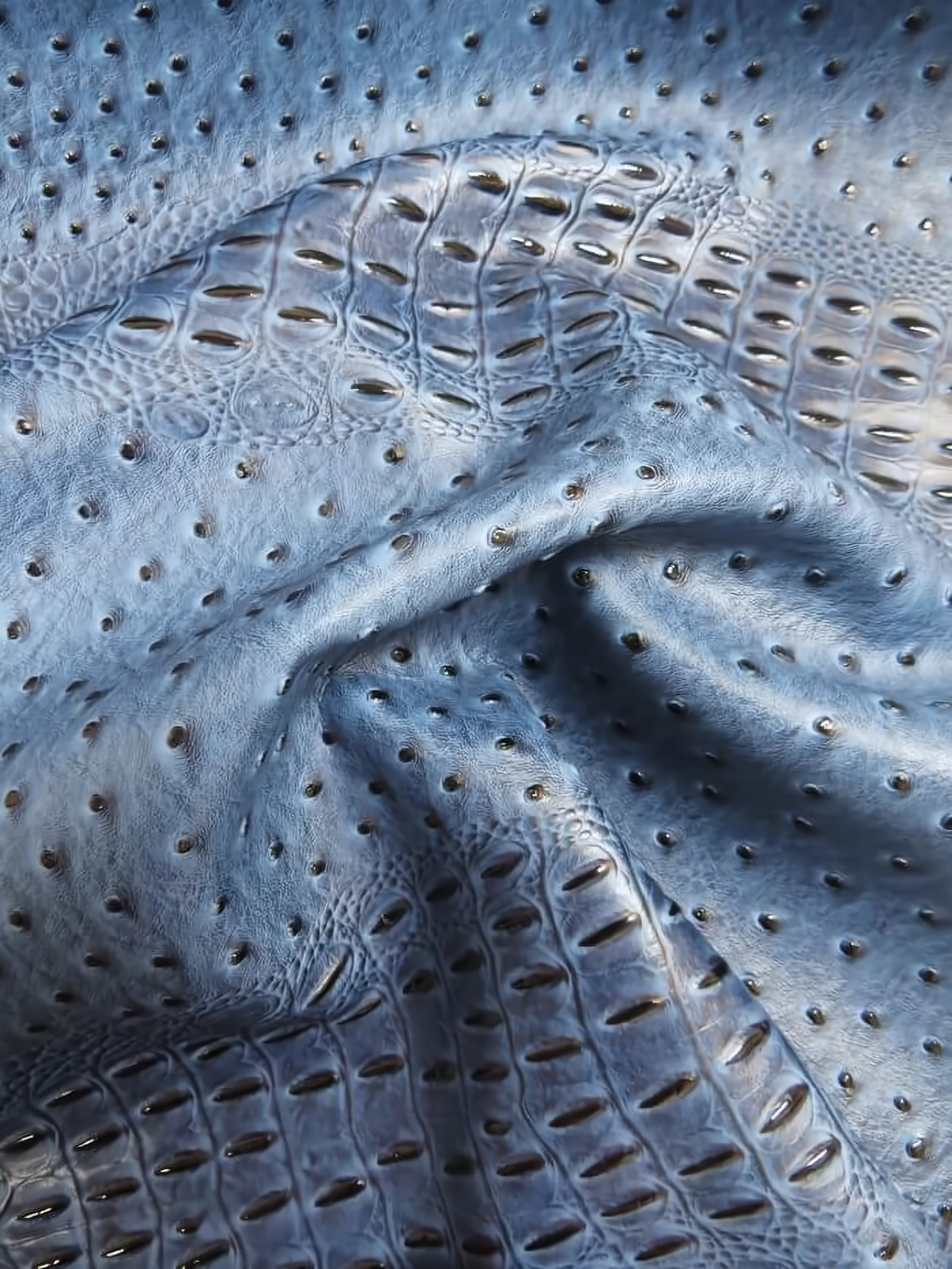 Raging Blue Mutant Ostrich Gator Embossed Vinyl Fabric / Sold By The Yard